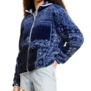 BP NWT Blue Bandana Patchwork Print Full Zip Fleece Hoodie Jacket XXS Nordstrom