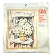 Columbia-Minerva Cross Stitch DAISIES Kit 671 Daisy Plant in Window