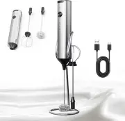 Milk Frother With Stand, 3 Speeds Drink Mixer Handheld With 2 Heads, Electric