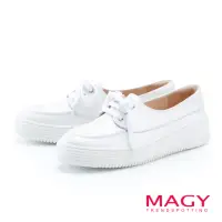 在飛比找momo購物網優惠-【MAGY】經典綁帶真皮厚底休閒鞋(白色)