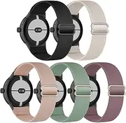 [EverAct] 5 Pack Stretchy Nylon Compatible with Google Pixel Watch Band, Elastic Adjustable Straps Replacement Wristbands for Google Pixel Watch 3 41mm/Google Pixel Watch 2/1 Bands for Women Men