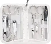 3 Swords Germany - brand quality 8 piece manicure pedicure grooming kit set synthetic leather case white - Made in Germany