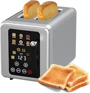 Smart Toaster with Screen Touch, Digital Toaster 2 Slice for 6 Bread Types, 6 Levels of Toasting Bread, Multifunctional Breakfast Machine with Sound Function and Digital Timer Defrost Functions