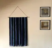 Boho Macrame/Yarn Wall Hanging, Black, Navy & Med Blue, Handmade