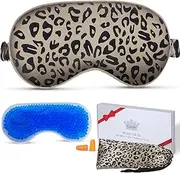 Cavoilu Sleep mask w/Cooling Gel Eye Mask, Heated Eye Mask for Sleeping, Reusable Ice Silk Stain Eye Cover Sleeping Mask for Travel, Home, Office, Yoga, Total Blackout, Stocking Stuffers (Leopard)