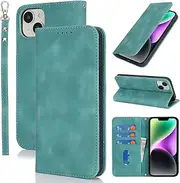 for iPhone 14 / iPhone 13 Wallet Case with Card Holders Money Slots RFID Blocking Magnetic Flip Leather Cover SunYoo Case for iPhone14 iPhone13 Coque Porte Feuille Carte étui Portefeuille Green