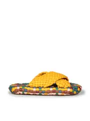 Yellow Leather Woven Slides
