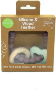 Silicone & Wood Heart Teether - Mint
