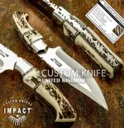 IMPACT CUTLERY RARE CUSTOM D2 FULL TANG BUSHCRAFT SKINNING KNIFE STAG ANTLER