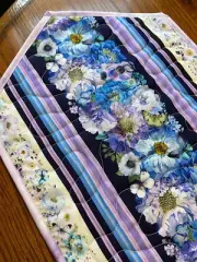 Handcrafted-Quilted Table Runner- Spring Has Arrived -Flowers Various Blues 2025