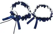 [Ipetboom] Pair Bowknot Lace Elegant Ring for Wedding Bridesmaid Soft Elastic Leg Decoration Blue