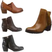 Pikolinos Andorra Ankle Boots Leather Slip On/Zip 2" Stacked Heel Women Booties