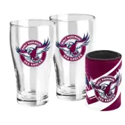 Manly Sea Eagles NRL 2 Pint Glasses & Can Cooler
