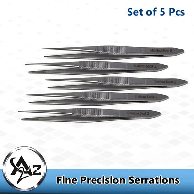 5x Precision Serrated Tweezers Watch Jewellery Electronic Repair 4.5" Stainless