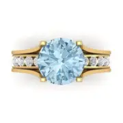 2.89 Round Cut Sky Blue Topaz Promise Bridal Band set Sliding 14k Yellow Gold