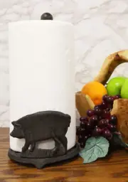 13.5 Inch High Pig Cast Iron Paper Towel Holder Stand Home Decor