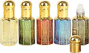 JasCherry 12ml Mini Vintage Essential Oils Roller Bottles, 5PCS Empty Multi-Angle Shaped Glass Rollerball Bottle Roll on Bottles for Travel Perfume Aromatherapy Sample Container