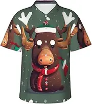 [ZTPOWQA] Funny Christmas Moose Head Print Men Lightweight Hawaiian Shirt Casual Short Sleeve for Summer Beach Vacation