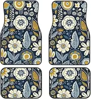 4-Piece Car Floor Mats Different Flowers Front and Rear Rubber Backing Carpet Durable Auto Foot Mats All Weather Interior Accessories Decorative Universal Fit for Van Auto Truck