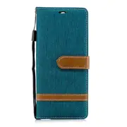 Color Matching Denim Texture Leather Case for Sony Xperia XA3, with Holder & Card Slots & Wallet & Lanyard(Green)