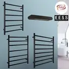 Wall Mount Electric Heated Towel Rail Warmer Rack Round 6/7/8 Bars SUS 304 Black