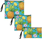 Yoogain Summer Fruit Pineapple Lemon Blue Pack of 3 Reusable Zipper Snack Bags Waterproof Emergency Snacks Makeup Bag for Travel Items, Home Organization