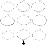 [NVENF] 9Pcs Ankle Jewelry Lady Girls Anklet Bracelets Adjustable Beach Anklet Foot Jewelry Set