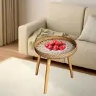 Rattan Side Table Tray Round Vintage Design Organizer Home Decoration NightStand