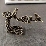 Pure Brass Plum Tree Magpie Bird Statue Tea Pet Ornament Miniature Cuckoo Figure