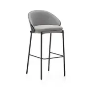 Eamy light grey stool in an ash wood veneer with a black finish and black metal, 65 cm