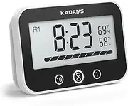 KADAMS Timer Digital Kitchen Timer Clock for Cooking Classroom Kids Bathroom Shower Countdown Count Up Productivity Timer, Waterproof with LCD Display Progress Bar Hanging Suction Cup (Black)