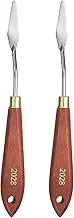 2pcs Palette Knife Painting Tool 1.77" x 0.47" Stainless Steel Teardrop Blade 7.87" Length Spatula Painting Pallet Knives with Hole Beech Wood Handle for Acrylic Canvas, Red/Silver