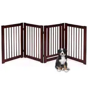 Costway 4 Panel Freestanding Pet Gate Foldable Wood Dog Fence Barrier Security Gate