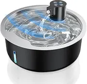 Battery Operated Dog Water Fountain, 2.1Gal/8L/272oz Wireless Stainless Steel Pet Water Fountain with Motion Sensor for Dogs, Multi-Cats, Ultra Quiet Pump, Indoor and Outdoor (Black, 8L)