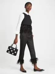 Satin Feather Trim Pant