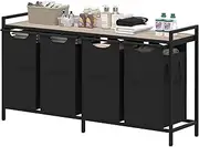 Heybly Laundry Hampers, 4 x 12.5 Gal Laundry Basket with Large Desktop Sorter, Black, Country Style, Removable Bags, Laundry Room Organization, Bedroom & Bathroom