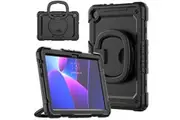 WASSUP Lenovo Tab M10 HD (3rd Gen) 10.1 inch 2022 Rotatable Handle Ring Folding Stand Case with Screen Protector-Black&Black