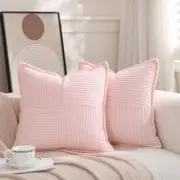 Corduroy Throw Pillow Covers Set of 2 Boho Decorative Light Pink 16×16