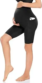 [Risipu] Maternity Shorts for Women Over The Belly Pregnancy Biker Shorts Workout Active Running Yoga Shorts with Pockets