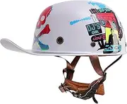 Vintage Motorcycle Helmet，Men Women Adults Open-Face Half Helmet，Fashion German Styled Skull Cap for Scooter Moped Street Cruiser Jet Style DOT Certified Baseball Cap