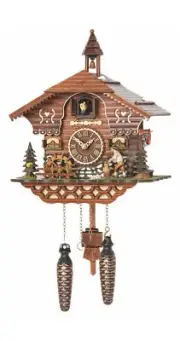 Quartz Cuckoo Clock Black Forest House with Moving Wood Chopper.. TU 4217 QM NEW