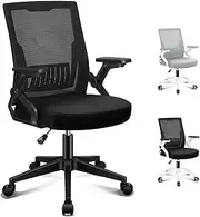 ALFORDSON Ergonomic Mesh Office Chair for Home Office, Gaming Racing Task Chair, Conrad All Black Mid-Back Student Computer Study Desk Chair with Adjustable Flip-Up Arm & Lumbar Support