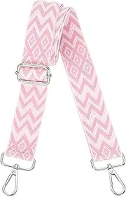 [uxcell] Purse Straps Replacement Crossbody, 1.5 Inch Wide Shoulder Bag Strap Adjustable Canvas Straps for Handbag Wallet Clutch Bags with Silver Buckle, Pink Geometrical
