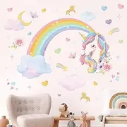 wondever Rainbow Wall Stickers Unicorn Clouds Peel and Stick Wall Art Decals for Girls Bedroom Kids Room Baby Nursery