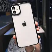 Candy Color Border Shockproof Phone Case for iPhone 11 Pro Max 12 13 Mini XR X XS Max 7 8 Plus SE 2020 Clear Back Cover,Black,for iPhone 12Pro MAX