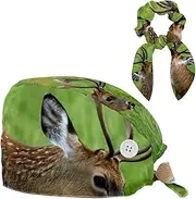 [CWAGFEQZ] Scrub Caps Women,Scrub Hats Suitable for Women,Grassland Deer Fighting