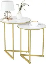 Marble Top Side Table Gold: 2 Nesting Small Sofa End Tables Round Bedside Nest Sets High Gloss Sintered Stone Marble Tabletop with Golden Metal Legs Nested Accent Tables for Living Room Offices