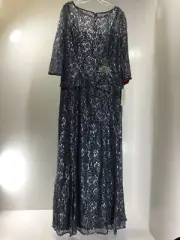 Emma Street Womens 3/4 Sleeve Full Length A Line MOB Gown Slate/Silver 16 NWT @