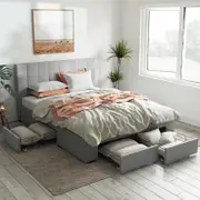 Ormond Queen Grey Storage Bed Frame With 4 Extra Large Drawers