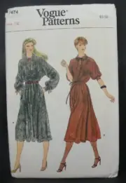VOGUE Misses Dress and Belt Size 12 Sewing Pattern 7474 Uncut